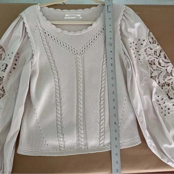 NWoT By Anthropologie Cutwork Puff-Sleeve Sweater women color pearl size Small - Picture 7 of 16